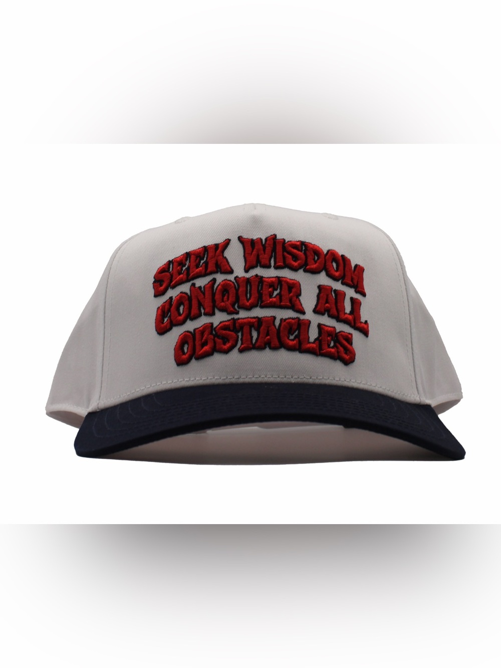White and Navy Motivational Embroidered Baseball Cap